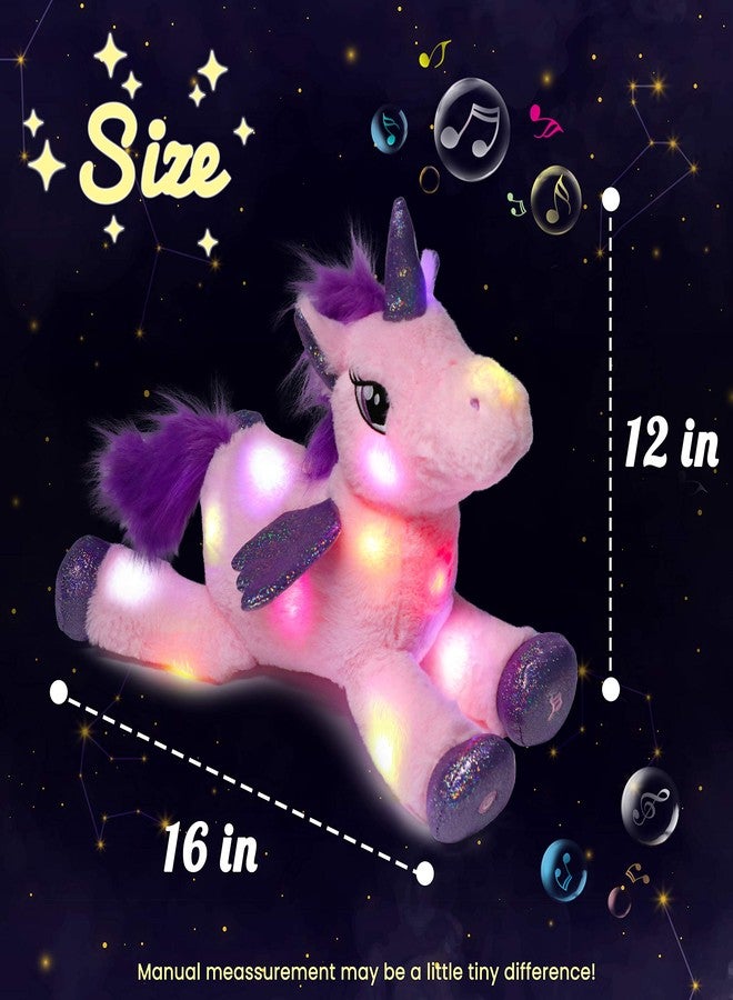 Hopearl LED Musical Stuffed Unicorn Light up Singing Plush Toy Adjustable Volume Lullaby Animated Soothe Birthday Festival for Kids Toddler Girls, Pink, 16'' - Image 2